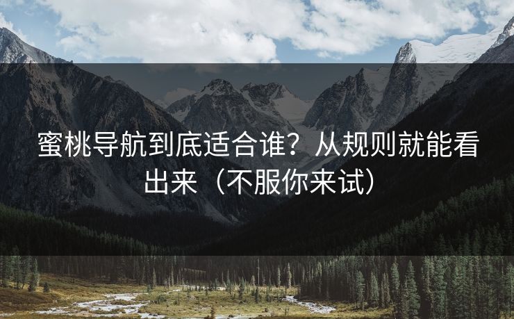 蜜桃导航到底适合谁？从规则就能看出来（不服你来试）