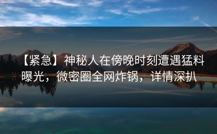 【紧急】神秘人在傍晚时刻遭遇猛料 曝光，微密圈全网炸锅，详情深扒
