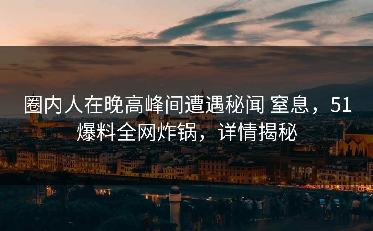 圈内人在晚高峰间遭遇秘闻 窒息，51爆料全网炸锅，详情揭秘